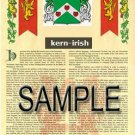 KERN - IRISH - Armorial Name History - Coat of Arms - Family Crest GIFT! 8.5x11
