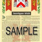 KERRIGAN - IRISH - Armorial Name History - Coat of Arms - Family Crest GIFT! 8.5x11