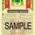KESSINGER - GERMAN - Armorial Name History - Coat of Arms - Family Crest GIFT! 8.5x11