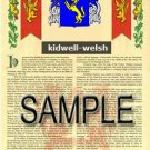 KIDWELL - WELSH - Armorial Name History - Coat of Arms - Family Crest GIFT! 8.5x11
