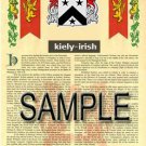 KIELY - IRISH - Armorial Name History - Coat of Arms - Family Crest GIFT! 8.5x11