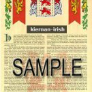 KIERNAN - IRISH - Armorial Name History - Coat of Arms - Family Crest GIFT! 8.5x11