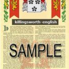 KILLINGSWORTH - ENGLISH - Armorial Name History - Coat of Arms - Family Crest GIFT! 8.5x11 KILLINGSWORTH - ENGLISH - Armorial Name History - Coat of Arms - Family Crest GIFT! 8.5x11