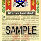 KILPATRICK - BORDERLANDS - Armorial Name History - Coat of Arms - Family Crest GIFT! 8.5x11
