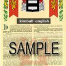 KIMBALL - ENGLISH - Armorial Name History - Coat of Arms - Family Crest GIFT! 8.5x11