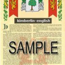 KIMBERLIN - ENGLISH - Armorial Name History - Coat of Arms - Family Crest GIFT! 8.5x11