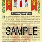 KIMSEY - ENGLISH - Armorial Name History - Coat of Arms - Family Crest GIFT! 8.5x11