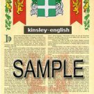 KINSLEY - ENGLISH - Armorial Name History - Coat of Arms - Family Crest GIFT! 8.5x11