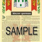 KINZER - GERMAN - Armorial Name History - Coat of Arms - Family Crest GIFT! 8.5x11