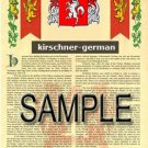 KIRSCHNER - GERMAN - Armorial Name History - Coat of Arms - Family Crest GIFT! 8.5x11