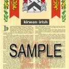 KIRWAN - IRISH - Armorial Name History - Coat of Arms - Family Crest GIFT! 8.5x11