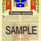 KISSINGER - GERMAN - Armorial Name History - Coat of Arms - Family Crest GIFT! 8.5x11