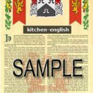 KITCHEN - ENGLISH - Armorial Name History - Coat of Arms - Family Crest GIFT! 8.5x11
