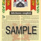 KITCHENS - ENGLISH - Armorial Name History - Coat of Arms - Family Crest GIFT! 8.5x11