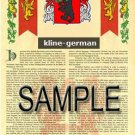 KLINE - GERMAN - Armorial Name History - Coat of Arms - Family Crest GIFT! 8.5x11