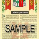 KLINK - GERMAN - Armorial Name History - Coat of Arms - Family Crest GIFT! 8.5x11