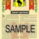 KNORR - GERMAN - Armorial Name History - Coat of Arms - Family Crest GIFT! 8.5x11