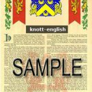 KNOTT - ENGLISH - Armorial Name History - Coat of Arms - Family Crest GIFT! 8.5x11