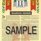 KNUDSEN - DANISH - Armorial Name History - Coat of Arms - Family Crest GIFT! 8.5x11