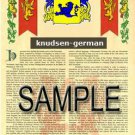 KNUDSEN - GERMAN - Armorial Name History - Coat of Arms - Family Crest GIFT! 8.5x11