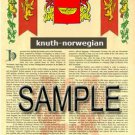 KNUTH - NORWEGIAN - Armorial Name History - Coat of Arms - Family Crest GIFT! 8.5x11