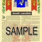 KNUTH - SWEDISH - Armorial Name History - Coat of Arms - Family Crest GIFT! 8.5x11