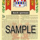 KOCH - GERMAN - Armorial Name History - Coat of Arms - Family Crest GIFT! 8.5x11