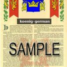 KOENIG - GERMAN - Armorial Name History - Coat of Arms - Family Crest GIFT! 8.5x11