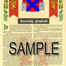 KOENIG - JEWISH - Armorial Name History - Coat of Arms - Family Crest GIFT! 8.5x11