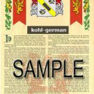 KOHL - GERMAN - Armorial Name History - Coat of Arms - Family Crest GIFT! 8.5x11