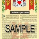 KOHLER - GERMAN - Armorial Name History - Coat of Arms - Family Crest GIFT! 8.5x11