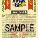 KOHN - JEWISH - Armorial Name History - Coat of Arms - Family Crest GIFT! 8.5x11
