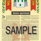 KOON - GERMAN - Armorial Name History - Coat of Arms - Family Crest GIFT! 8.5x11
