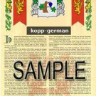 KOPP - GERMAN - Armorial Name History - Coat of Arms - Family Crest GIFT! 8.5x11