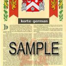KORTE - GERMAN - Armorial Name History - Coat of Arms - Family Crest GIFT! 8.5x11