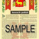 KOVACH - POLISH - Armorial Name History - Coat of Arms - Family Crest GIFT! 8.5x11