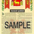 KOWAL - POLISH - Armorial Name History - Coat of Arms - Family Crest GIFT! 8.5x11