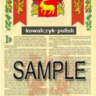 KOWALCZYK - POLISH - Armorial Name History - Coat of Arms - Family Crest GIFT! 8.5x11