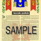 KOZAK - POLISH - Armorial Name History - Coat of Arms - Family Crest GIFT! 8.5x11