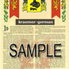 KRAEMER - GERMAN - Armorial Name History - Coat of Arms - Family Crest GIFT! 8.5x11