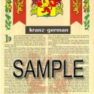 KRANZ - GERMAN - Armorial Name History - Coat of Arms - Family Crest GIFT! 8.5x11