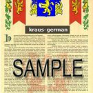 KRAUS - GERMAN - Armorial Name History - Coat of Arms - Family Crest GIFT! 8.5x11 KRAUS - GERMAN - Armorial Name History - Coat of Arms - Family Crest GIFT! 8.5x11