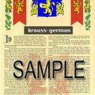 KRAUSS - GERMAN - Armorial Name History - Coat of Arms - Family Crest GIFT! 8.5x11