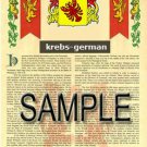 KREBS - GERMAN - Armorial Name History - Coat of Arms - Family Crest GIFT! 8.5x11