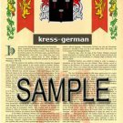 KRESS - GERMAN - Armorial Name History - Coat of Arms - Family Crest GIFT! 8.5x11