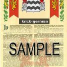 KRICK - GERMAN - Armorial Name History - Coat of Arms - Family Crest GIFT! 8.5x11