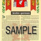 KROHN - GERMAN - Armorial Name History - Coat of Arms - Family Crest GIFT! 8.5x11