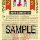 KROLL - GERMANALT - Armorial Name History - Coat of Arms - Family Crest GIFT! 8.5x11