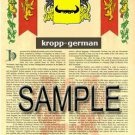 KROPP - GERMAN - Armorial Name History - Coat of Arms - Family Crest GIFT! 8.5x11