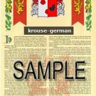 KROUSE - GERMAN - Armorial Name History - Coat of Arms - Family Crest GIFT! 8.5x11